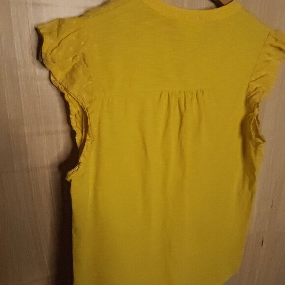 Style & Co. Yellow Swiss Dot Mixed Material Top Medium - Picture 3 of 8